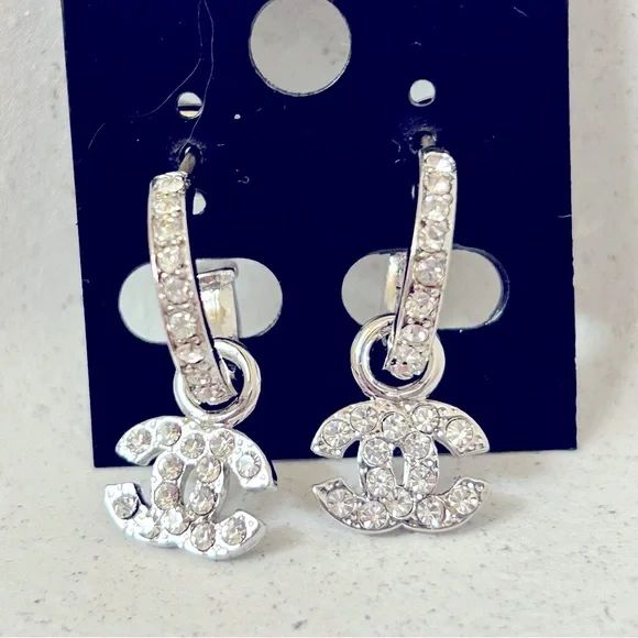 CHANEL Jewelry Very Rare Coco Chanel Diamond Hoop Earrings